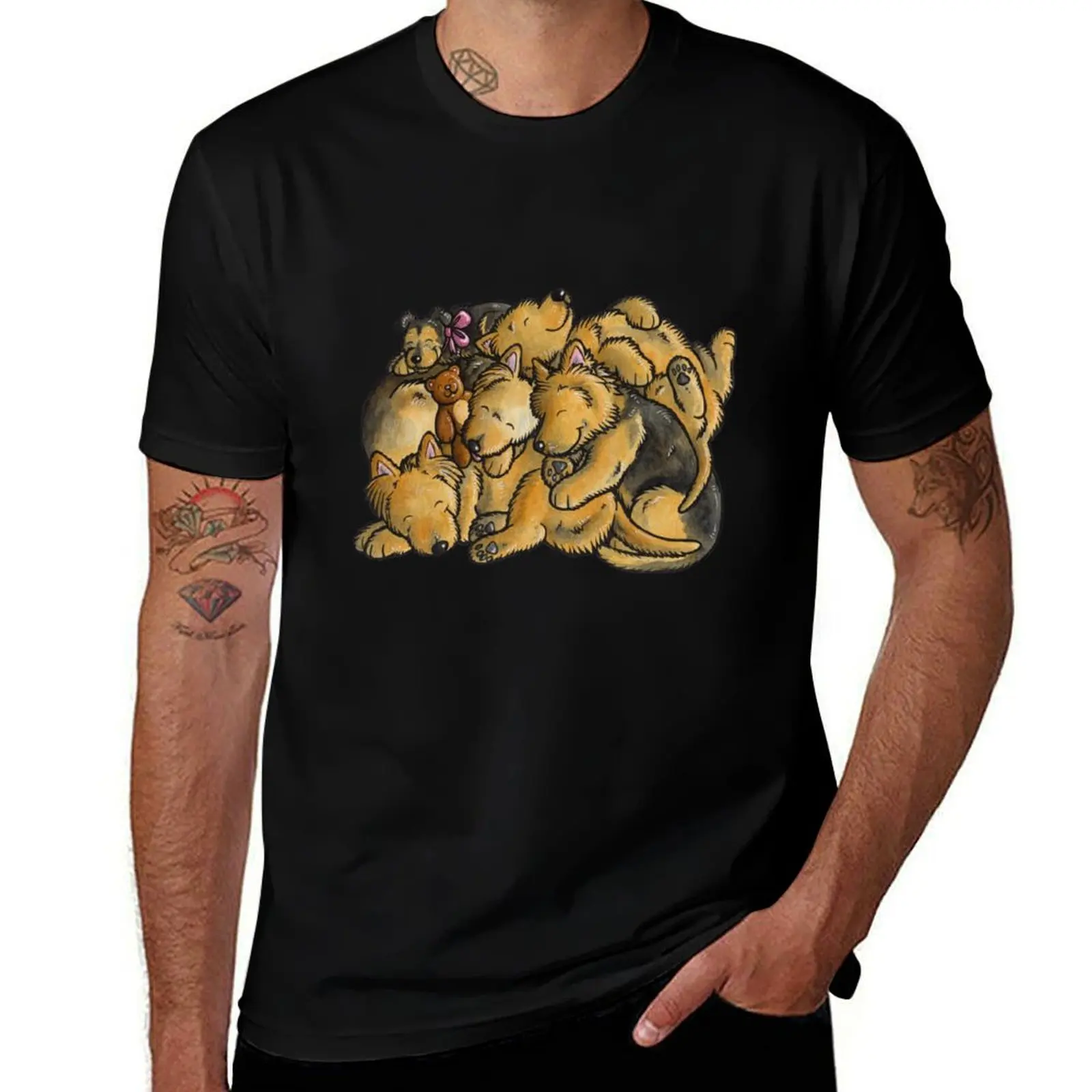 

Sleeping pile of Australian Terrier dogs T-Shirt man graphic t shirt T-Shirt