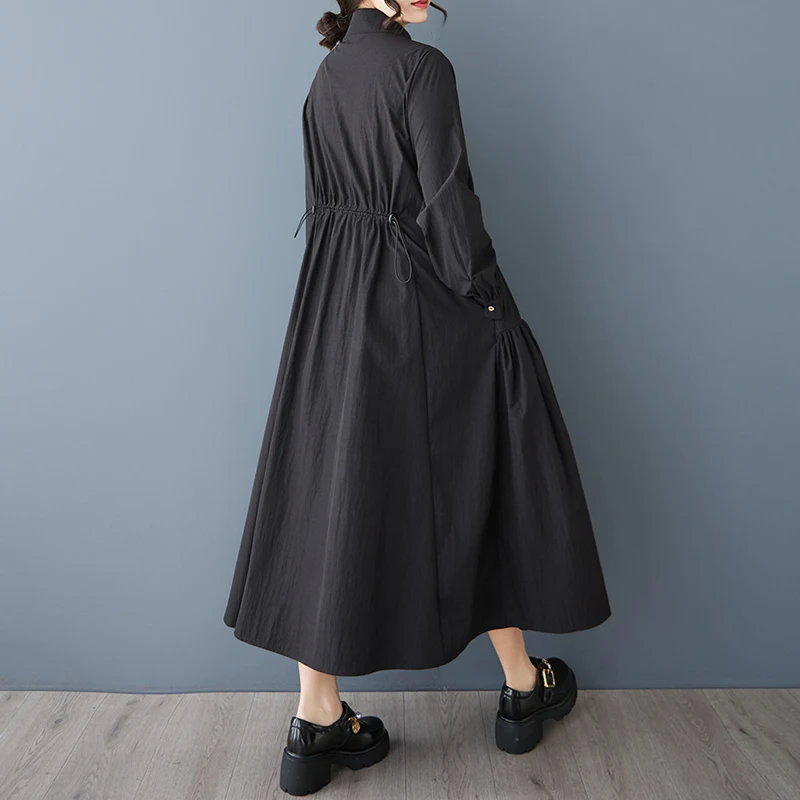 เสื้อเชิ้ตทรงเอไลน์ผ้าคอตตอนผสมโพลีเอสเตอร์สำหรับฤดูใบไม้ผลิ สไตล์ลำลอง สีพื้น คอปก