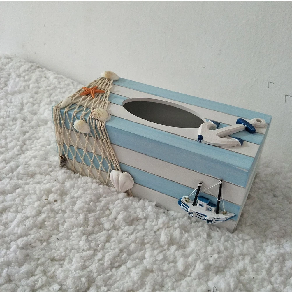 

Container Mediterranean Tissue Box Office Decoration Desk Wooden Holder for Desktop