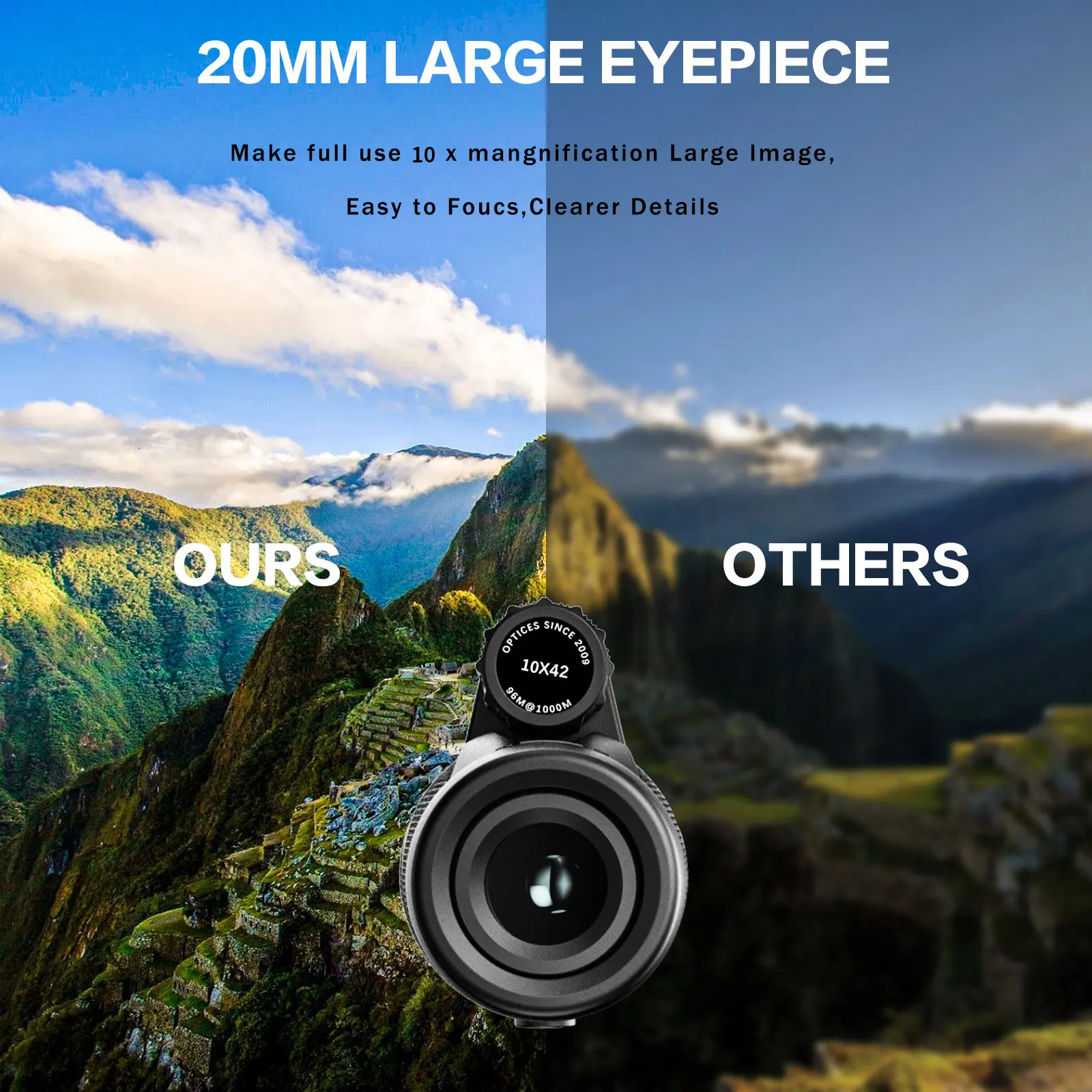 الملقط التكتيكي: SUNCORE 10x42 أحادي العين. مهندس للحصول على أهداف متحركة سريعة وعيد واحدة.