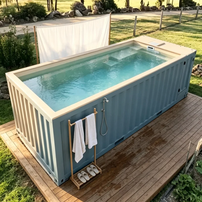 Villa Outdoor Shipping Container Pool, Luxury Modular Swimming Pool with Transparent Side Panel