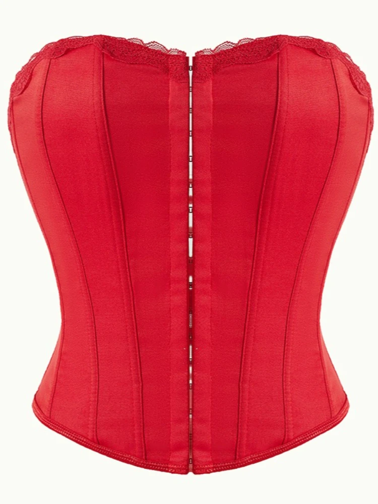 

Foamlina Элегантный красный кружевной отделкой без бретелек-бюстье для женщин Сексуальный корсет со скрытым крючком спереди Тонкий корсет с эффектом пуш-ап под грудью Корректирующее белье