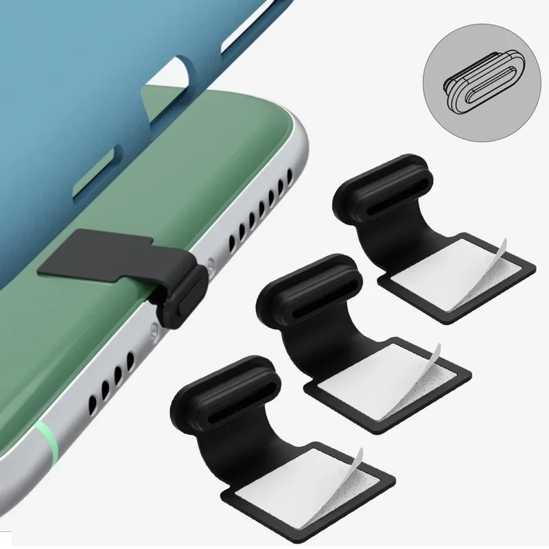 Anti-lost Phone Dust Plug for IPhone Type-C Micro USB Universal Charging Port Silicone Dustproof Plugs for Apple IOS Android