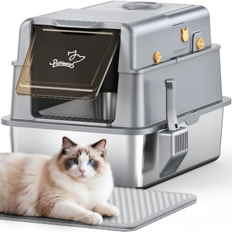 

L7 Pro-Stainless Steel Litter Box with Lid XXL Extra Large Enclosed Metal Cat Box for KittyandBig Cats Odor Control - Cat Litte