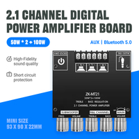 Mini 2.1 Channel Digital Amplifier Board ZK-MT21 Bluetooth 5.0 100W Subwoofer + 2x50W Stereo Output AUX Input 12V/24V 5A Power