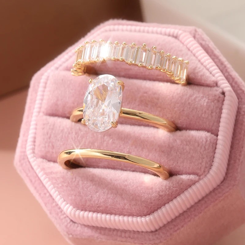 Exquisites Goldfarbenes Ringset mit Eingelegten Weißen CZ-Steinen für Damen Party- und Alltagsschmuck – Detail 1