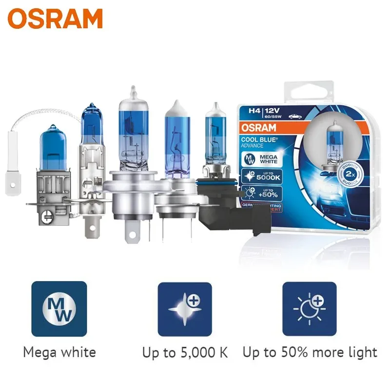 OSRAM Cool Blue Advance H4 H7 H9 H11 12V 5000K Pure White H1 H3 HB3 HB4 Xenon Look Car Halogen Light Lamps Original Headlight