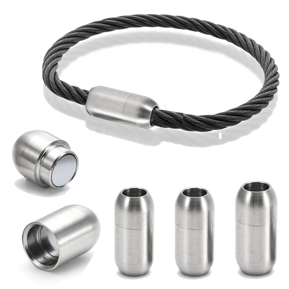 2pcs Stainless Steel Magnetic Clasp Inner Hole 3/4/5/6/8mm Glue-in Closure for DIY Leather Bracelet Jewelry Making Supplies