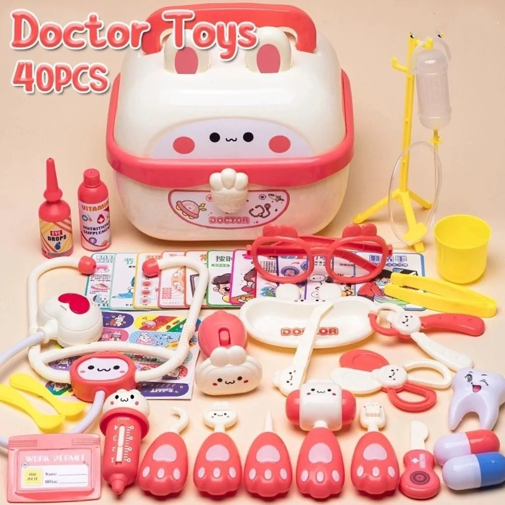 Simulação dentista caixa médico fingir role play kit fingent jogar brinquedos jogo educativo criança estetoscópio médico conjunto azul/rosa