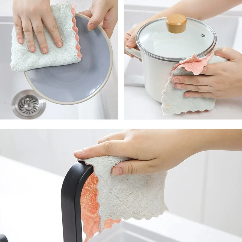 10pcs Microfiber Kitchen Cloth Dish Towels Super Absorbent Coral Velvet Dishtowels Nonstick Oil Washable Fast Drying image 4