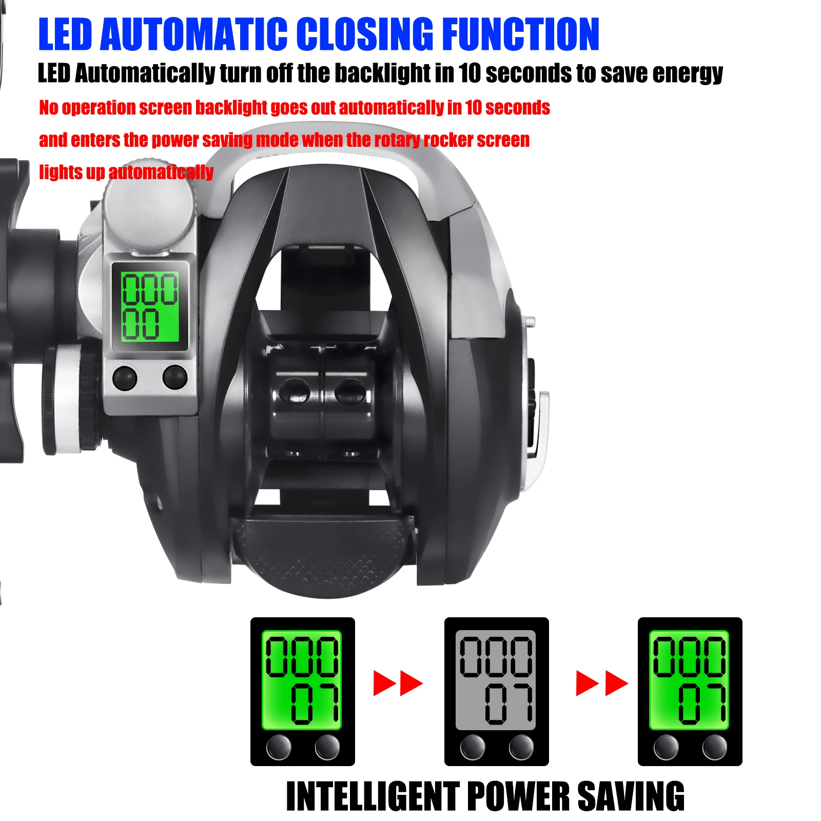 Led Scherm Elektronische Visserij Haspel Baitcasting Hoge Snelheid 7.2:1 10Kg Waterdicht Zeezout Water Ijs Vissen Wiel Moulinet Casting