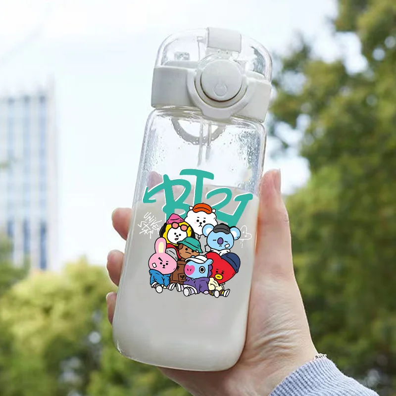 400ML BT21 Water Cup Fashion Plastic Drinking Mug Anime Kawaii COOKY Water Bottles Large Capacity Transparent Sport Kettle Gift