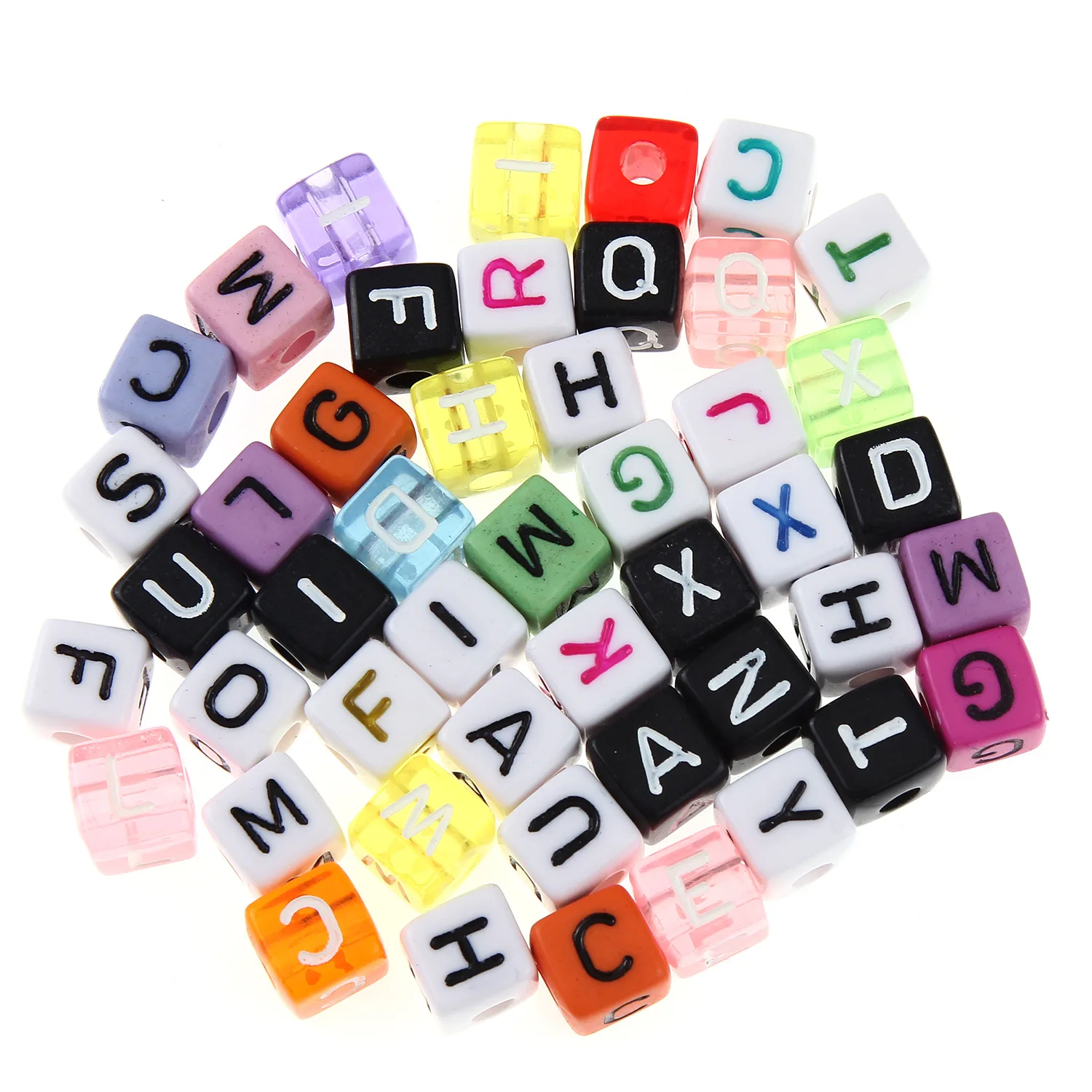 200pcs/lot 10*10mm Colorful Cube Acrylic Alphabet Jewelry Beads Ornament Accessories English Initial Character Bracelet Spacers