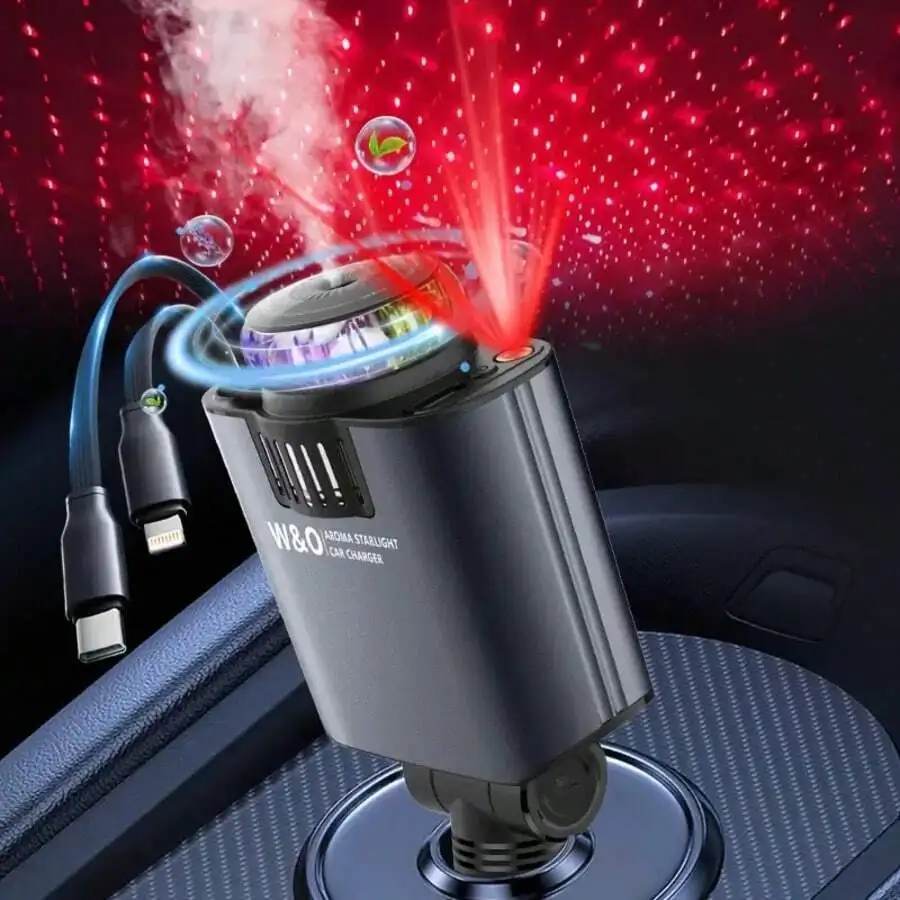 

3-In-1 Car Charger With Aroma Diffuser And Starry Sky Light Dual USB Cable