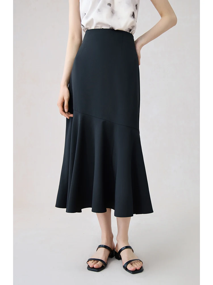 ZIQIAO Classic Elegant Black High Waist Long Skirt 2024 Summer Mermaid Skirt Commuting Versatile Casual Women Skirt 24ZQ92114