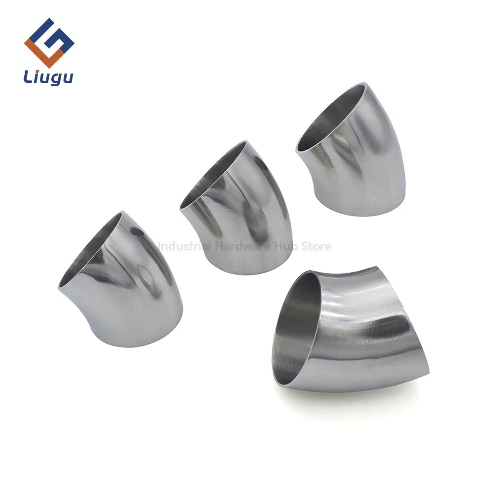 Sanitary Food Grade 45 Degree Weld Elbow 304 Stainless Steel, Polished Butt Weld Pipe Fitting, 19/25/32-102mm OD Press Fitting