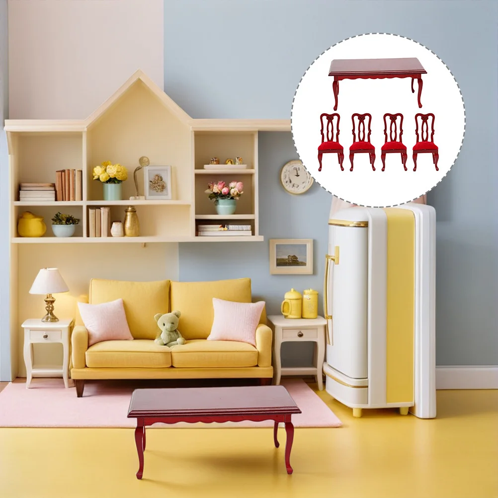 

1 set Miniature Retro Table Chairs Set 1 12 Scale Tiny Wooden Dollhouse Furniture Modern Home Decor Accessories
