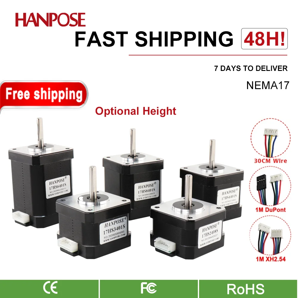 HANPSOE 1 piece 4-lead Nema17 stepper motor 42 motor Nema17 motor 40N. CM 1.5A (17HS4401-17HS8401S) 3D printer motor and CNC XYZ