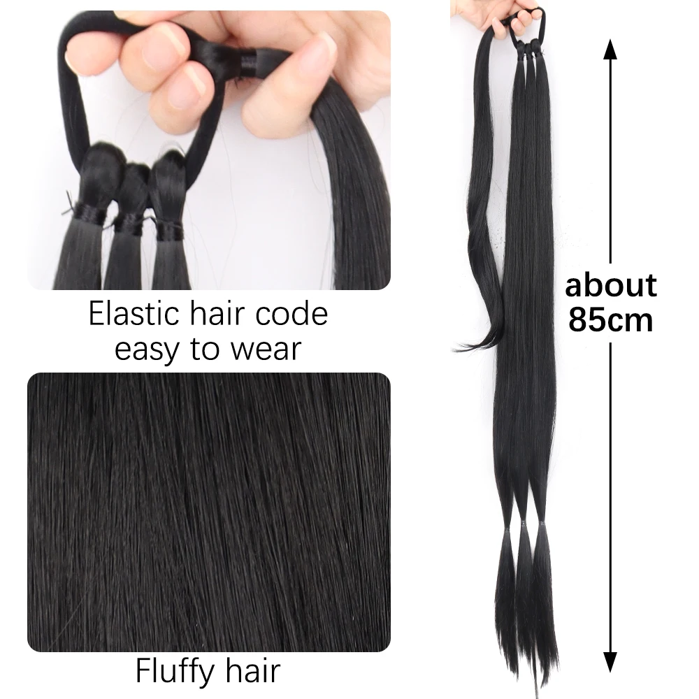 Synthetic Long Braided Ponytail Hair Extensions With Rubber Band Black Brown DIY Pony Tail Hairpiece Braids For Women