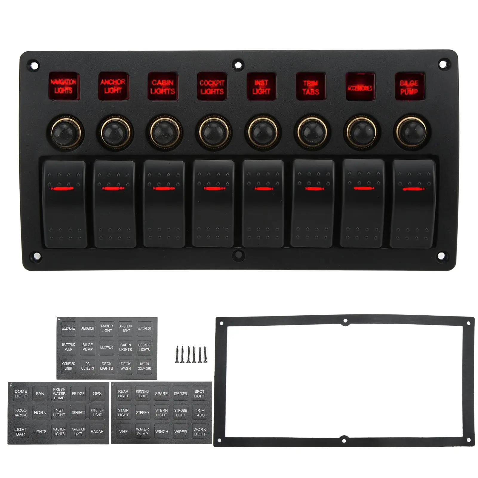 

On Off Panels Toggle Switch Panel Hi Low Temp Resistant with Stickers Screws for 12 -24V RVs Yachts Boats