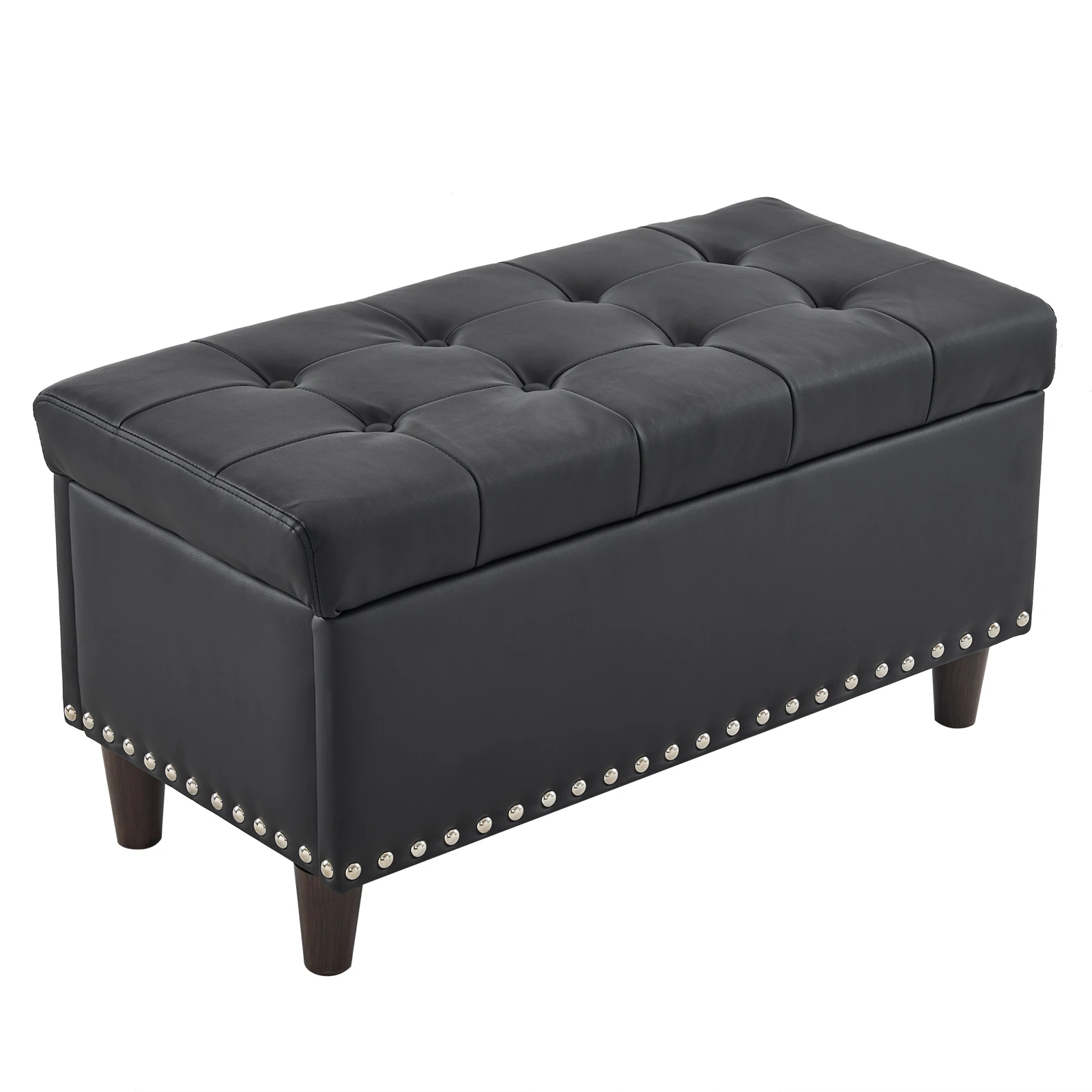 

31.5 Inches 80*41*42cm PU With Storage Copper Nails Bedside Stool Footstool Black