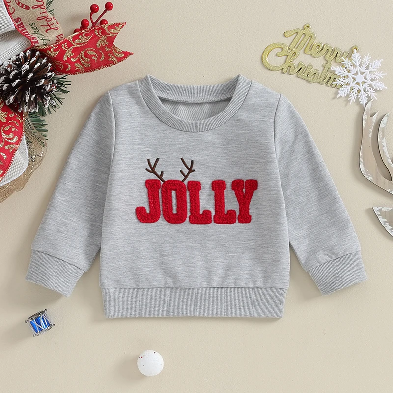 

Newborn Baby Unisex Christmas Outfit Toddler Girls Christmas Santa Claus Sweatshirts Long Sleeve Crewneck Elk Letter Embroidery