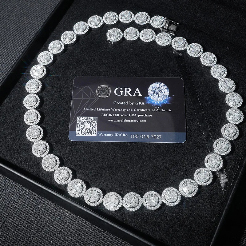 13mm Moissanite Round Chain Iced Out Necklace For Men Women S925 Silver Necklaces Pass Diamonds Tester With GRA Free Ship