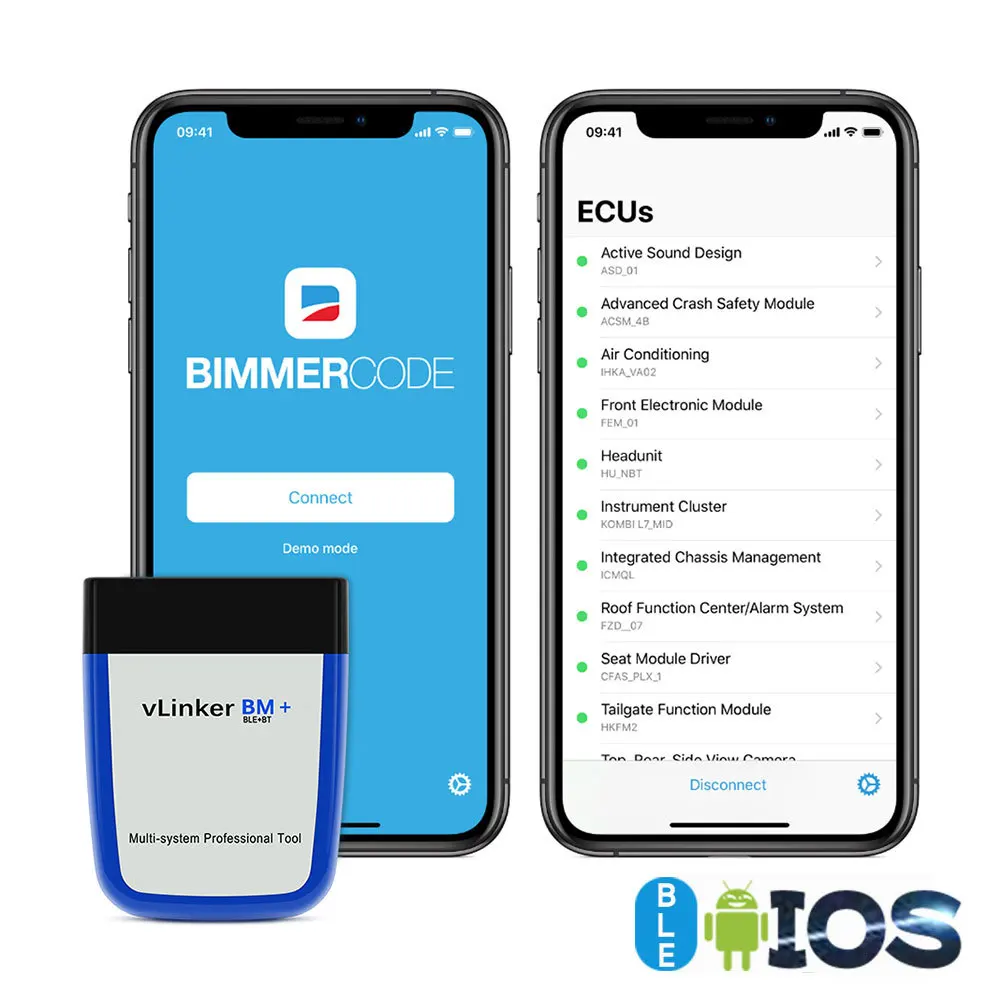 

VLinker Electric Code Reader ELM327/ELM329 BLE BT4.0 Engine Analyzer New Software Version Supports Android ios for BMW Cars
