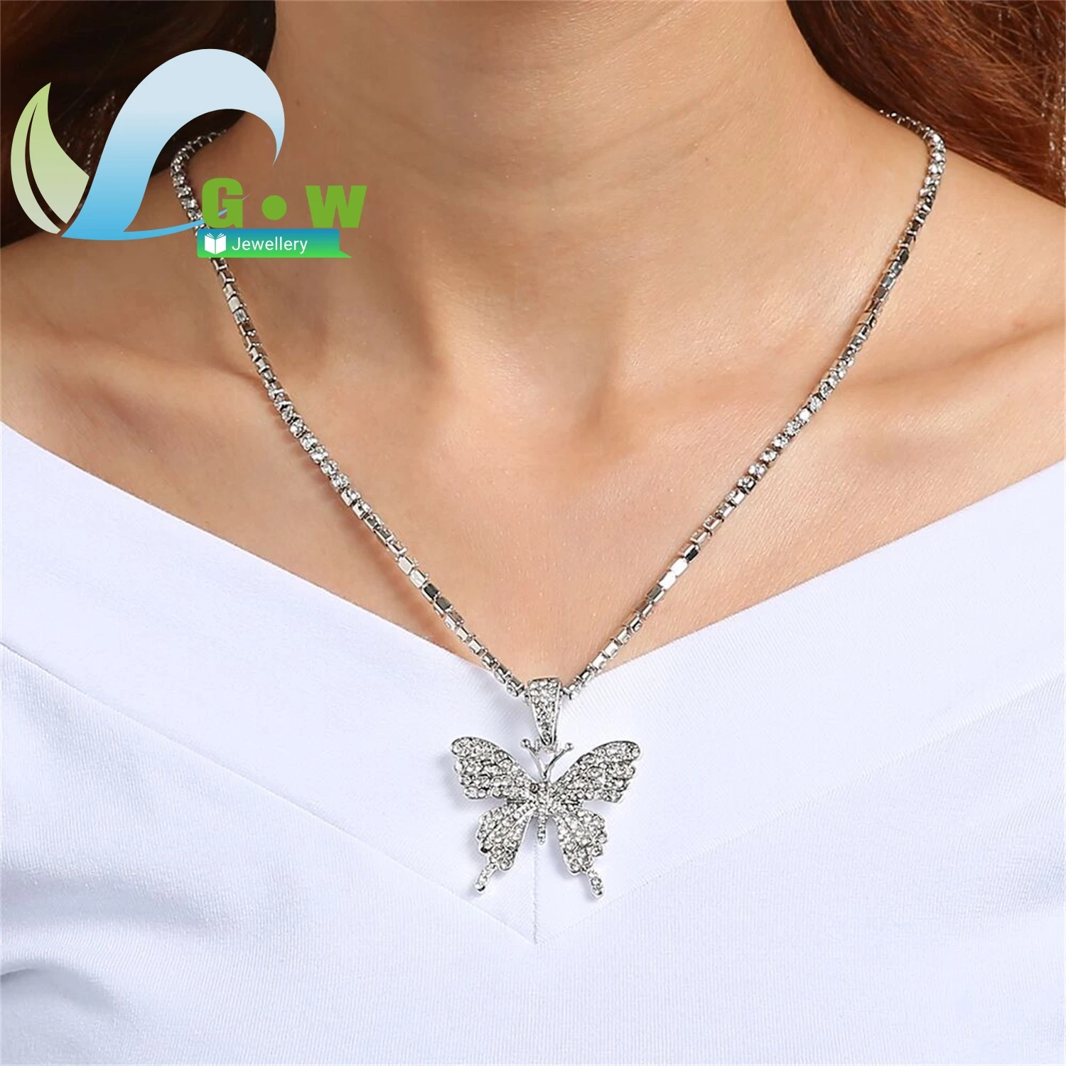 

Новинка от производителя: Элегантное женское ожерелье с бабочкой из страз на цепочке, модные ювелирные украшения оптом
