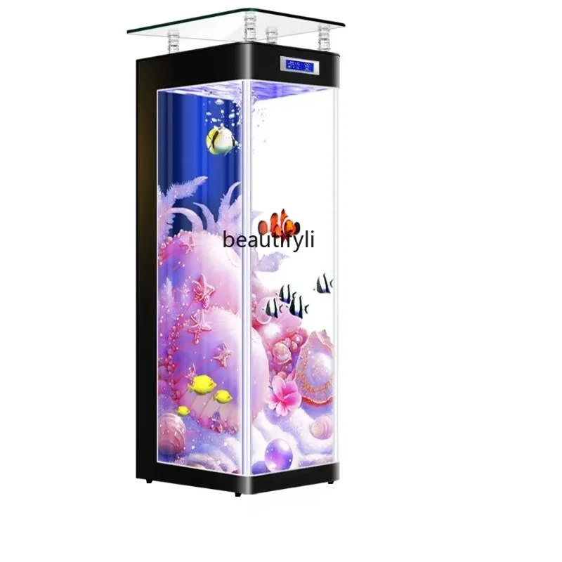 R HHVertical living room large hot bending semicircle full set of circulating cotton water change goldfish tank aquarium househo