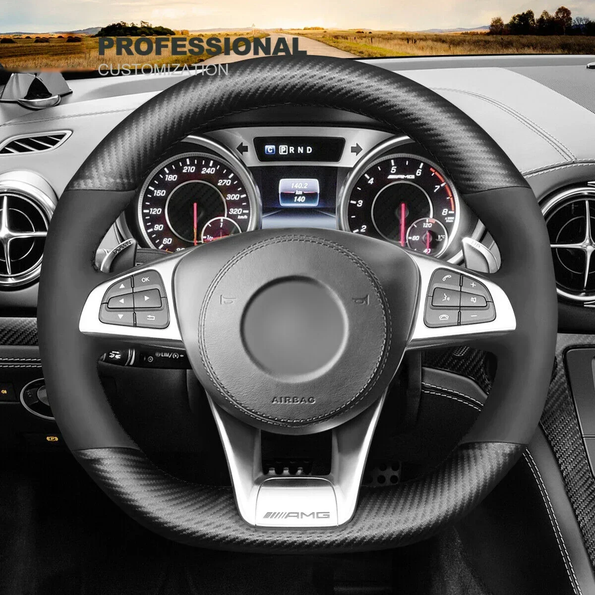 

DIY Hand Stitch Carbon Fiber Suede Steering Wheel Cover for Benz C190 R190 W205 C117 C218 W213 Car Accessories