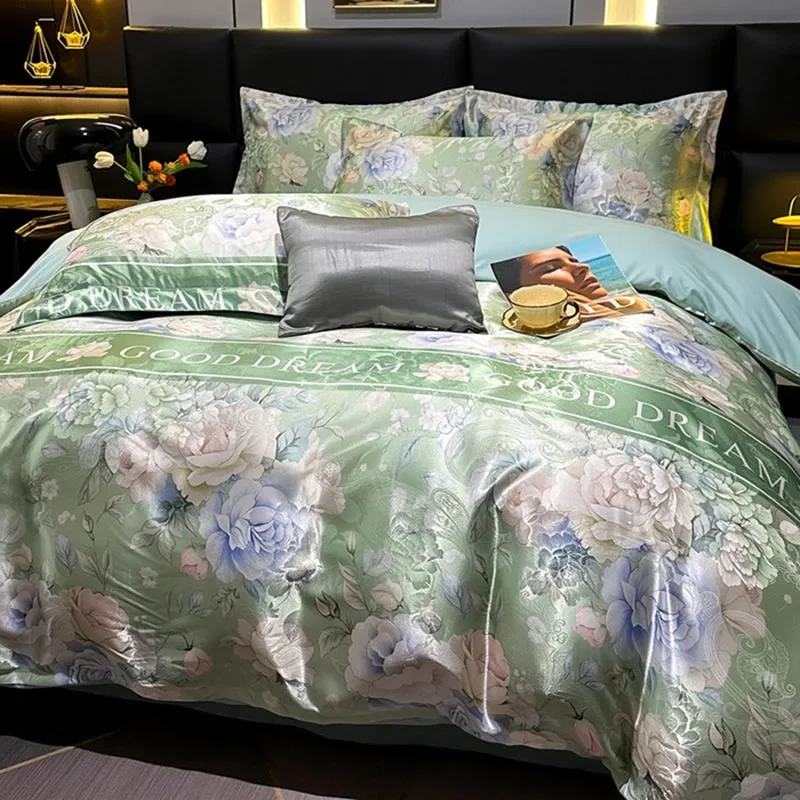 

New Silky Satin Digital Printing Bedding Sets Ice Rayon Cooling Summer Comforter Cover Set Double King Bedclothes for Sleepers