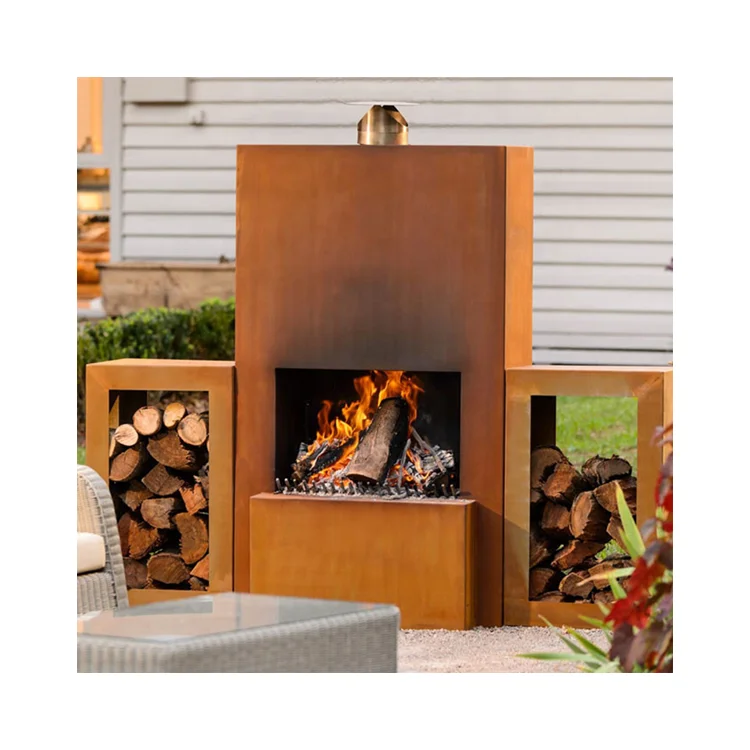 Corten Steel Outdoor Wood Burning BBQ Grill  Square Metal Firepit Backyard Patio Garden Charcoal Brazier Stove