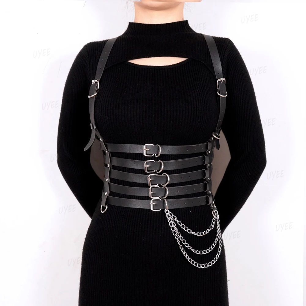 موضة مربط صدر حزام بولي Leather الجلود مثير الملابس الداخلية الشرير الحمالات الكبار الملابس الداخلية عبودية الصدرية الرباط أحزمة القوطية اكسسوارات
