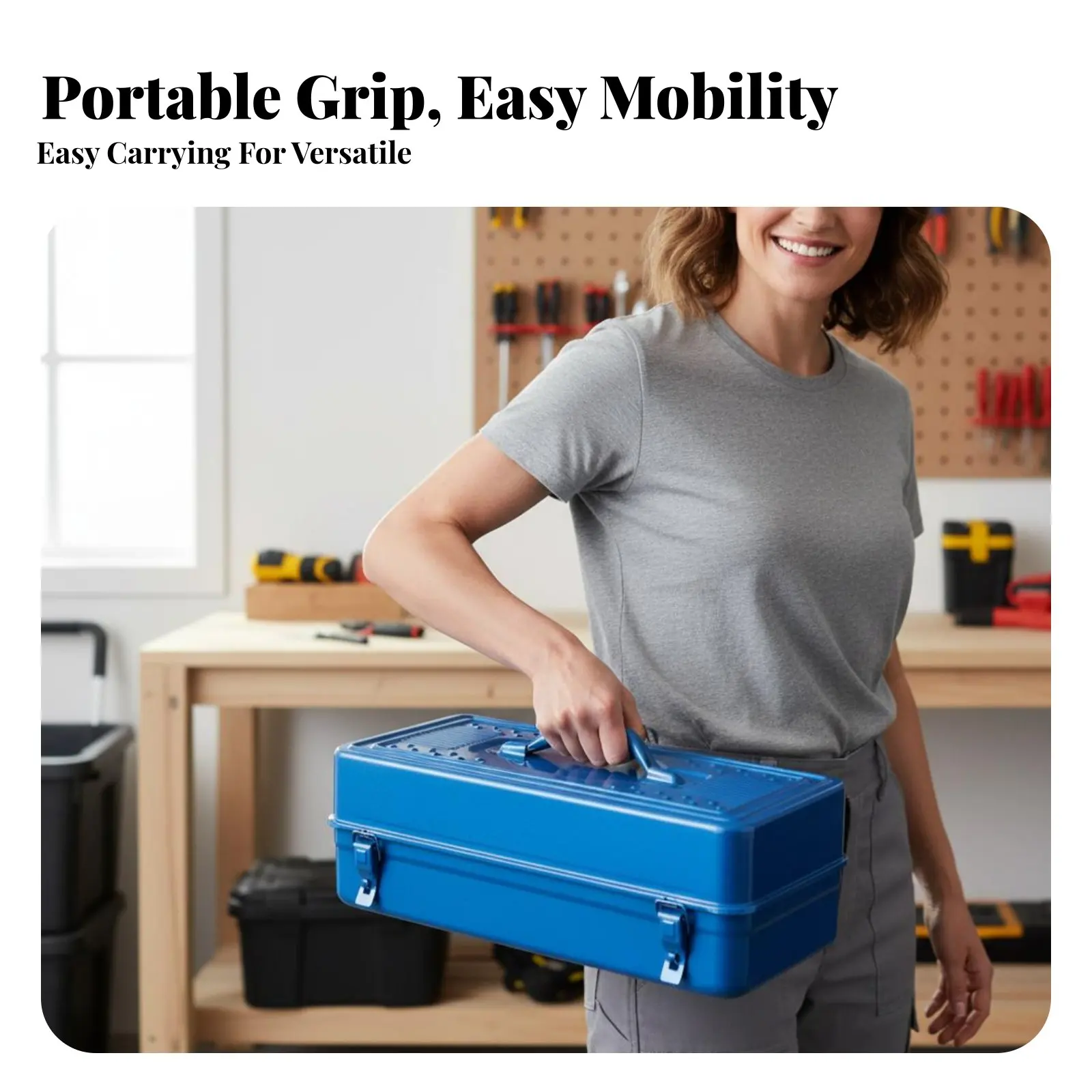 

Cantilever Tool Chest SturdyDuty Tool Storage Box Case Portable Waterproof Handle Long Toolbox Accessory for Workshop, Car Trunk