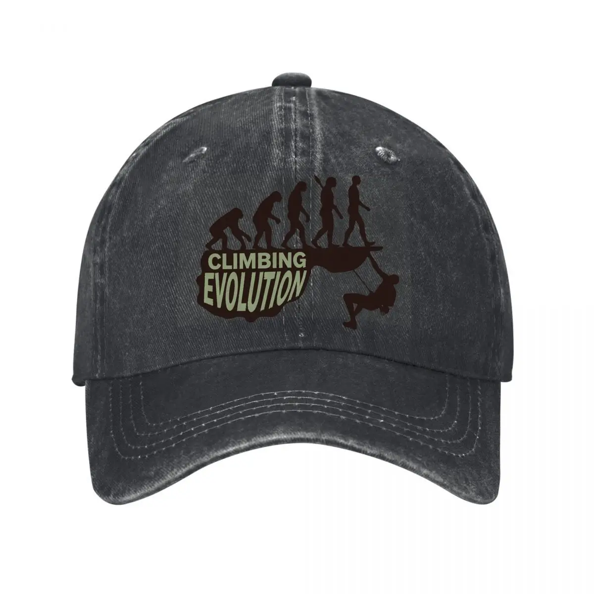 Climbing Evolution Human Silhouette Rock Climber Adventure Graphic Washed Baseball Cap Outdoor Hat