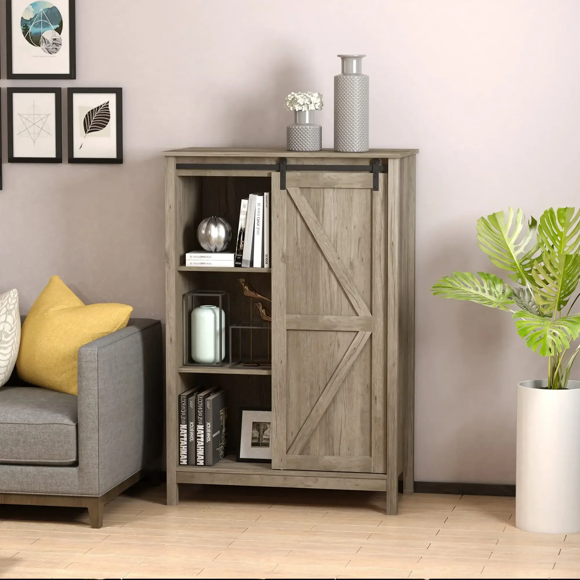 

-Industrial Style Wooden Sliding Barn Door Cabinet