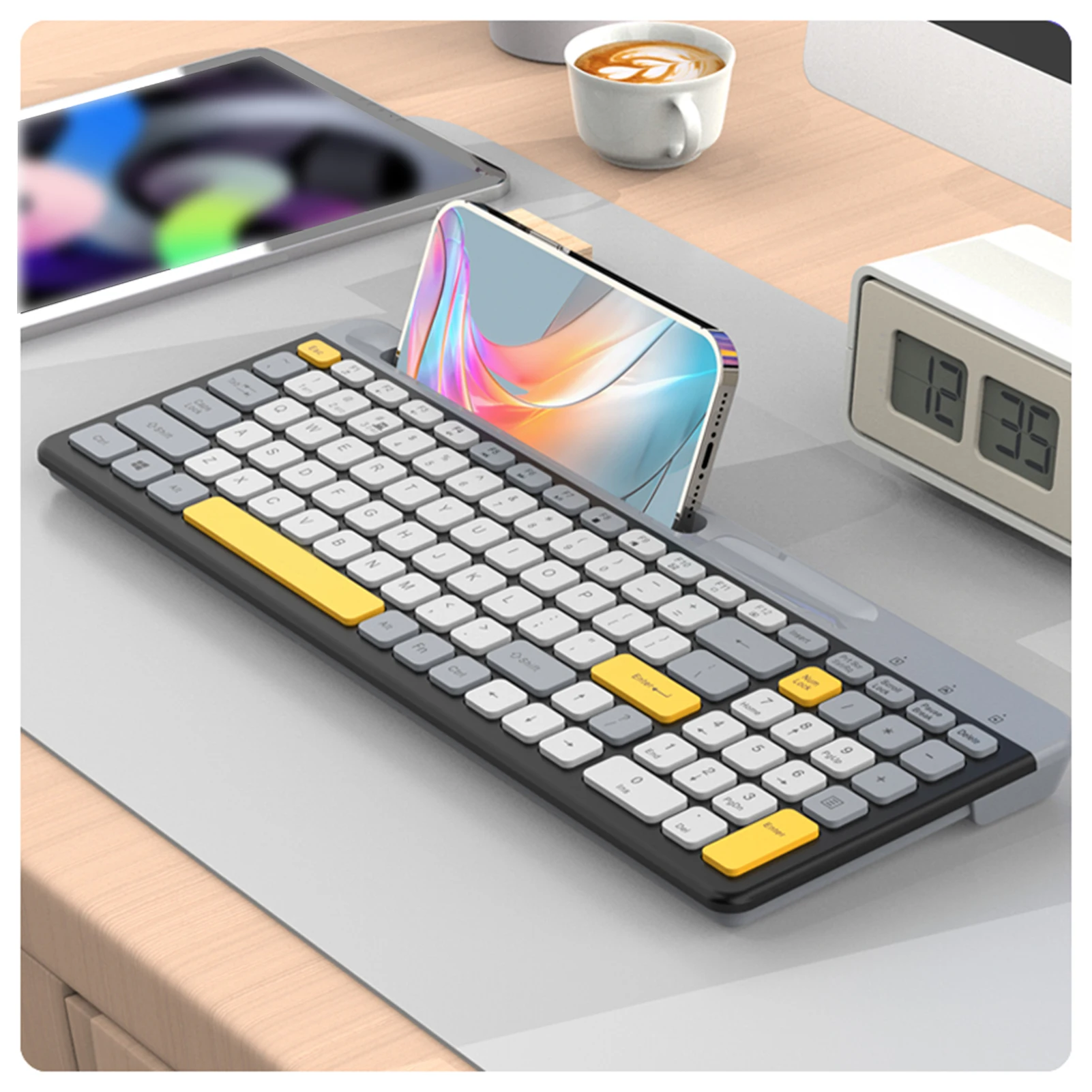 

K100 2.4G Wireless Keyboard 100-Keys Bluetooth Dual-Mode Keyboard Rechargeable Ultra-Slim Keyboard with Phone Holder for Compute