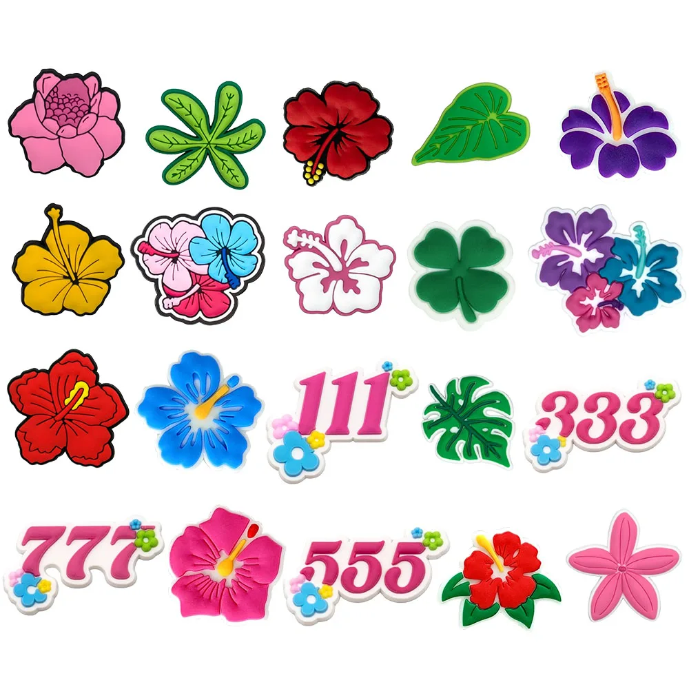 8-100PCS Hawaiian Flower Leaves Lucky Number Hibiscus Shoe Charm PVC Decor Buckle Wristband Detachable Waterproof party Gift