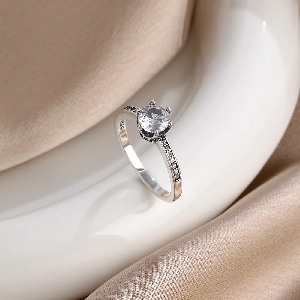 New S925 Silver Sparkling Square Water Drop Colored Zircon Ring Fits Wedding Party DIY Charm Women's Boutique Jewelry Gift - view 4