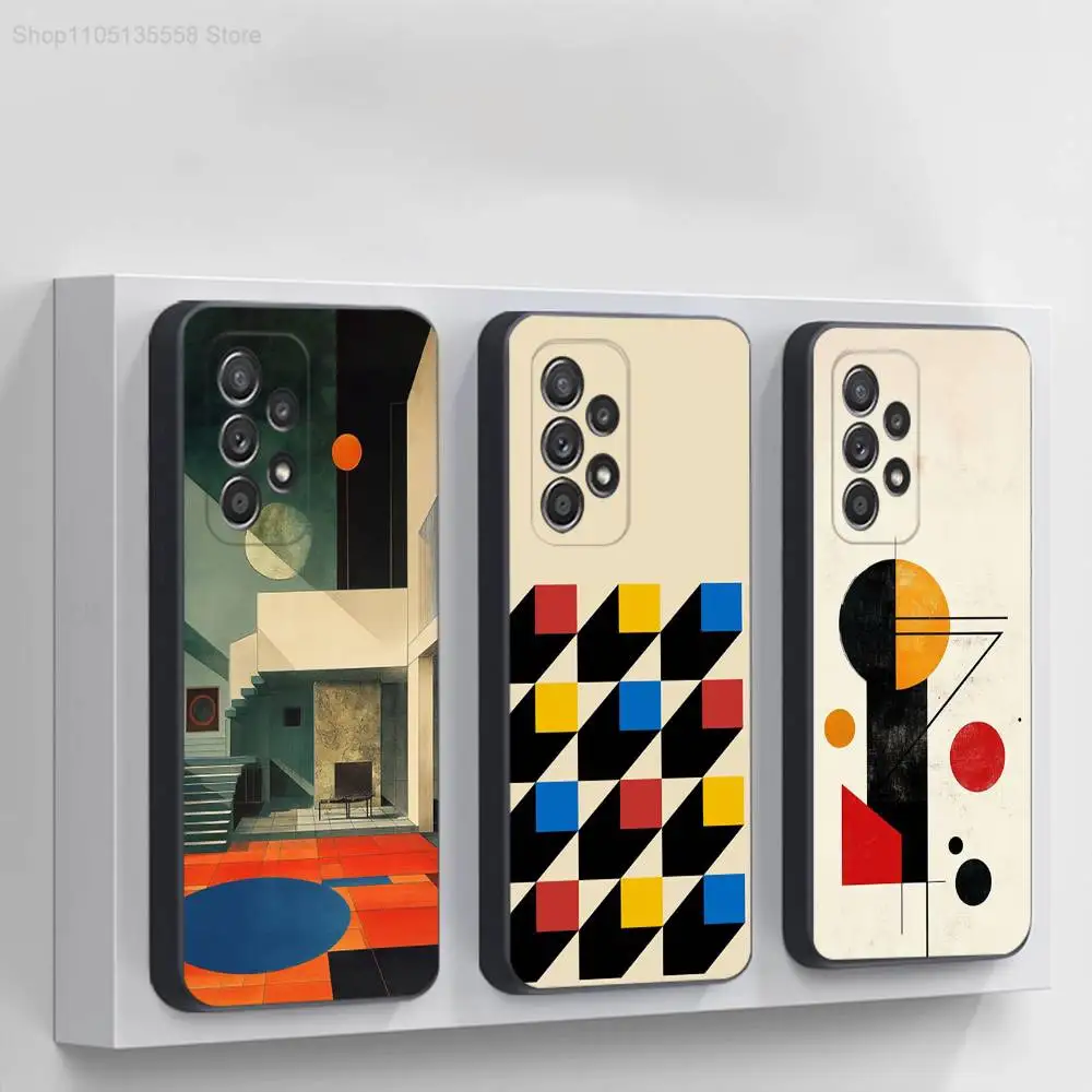 

Geometric Bauhaus art Phone Case For Samsung S 25,24,23,22,30,21,10,9,Ultra,Plus,Lite,FE,4,5G Black Soft Case