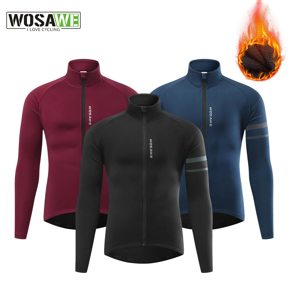 

WOSAWE Windbreaker Thermal Cycling Jacket Man Winter Bicycle Clothing Windshield MTB Reflective Bike Jackets for Men Maillot