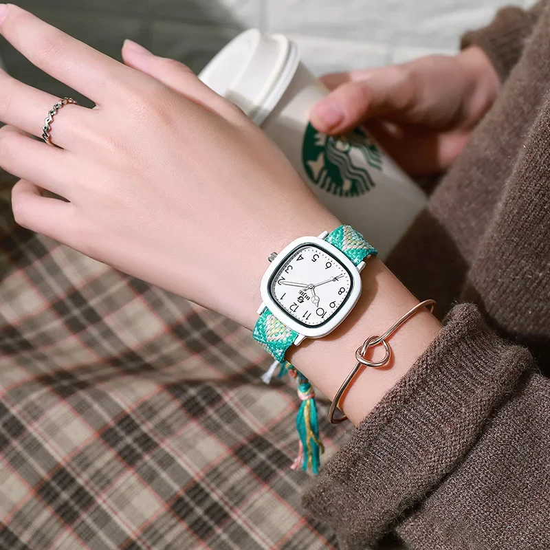 Ladies Knitted Style Watch Exquisite Disces Bohemian Birthday Gift Ethnic Style Woven Watches Reloj Mujer Girl Gift