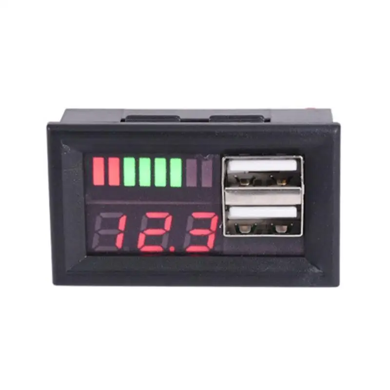 Dual USB Fast Charging LED Digital Voltmeter Realtime Battery Capacity Tester for Electric Scooter Motorcycle 12V-24V