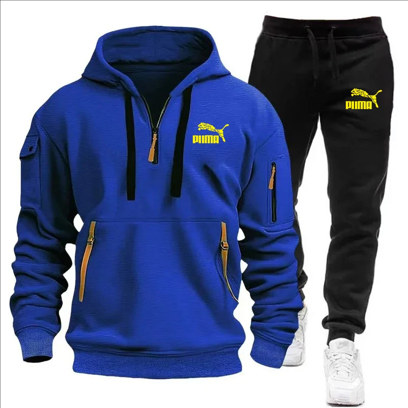2024 Spring Autumn Fashion Trend Men Hooded Clothes Pants Sweatshirt Zipper Casual Clothinfg Personality Sportswear 2 Pieces Set image 6