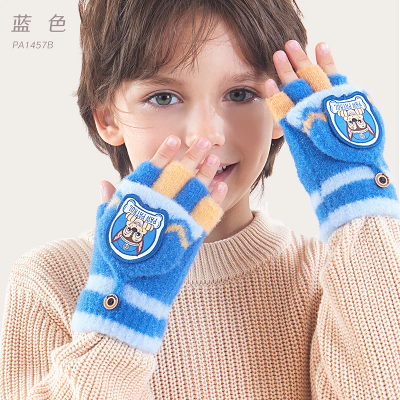 Genuine Paw Patrol Baby\'s Winter Knitted Gloves Flip Fingerless Mittens Kids Cartoon Chase Skye Warm Half-Finger Gloves 2-6T