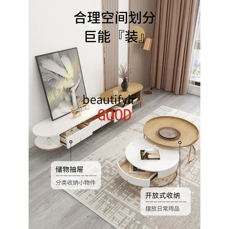 Tavolino da salotto Mobile TV Combinazione tavolino rotondo a scomparsa