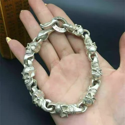 Luxury Tibetan Silver Transport God's Blessing Skull Bracelet Fortune Ward Off Evil Spirits Men Women Fashion Personalized Gift