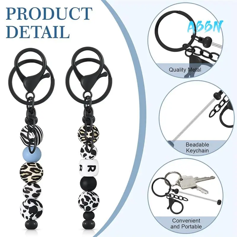 ABBN-24 PCS Beadable Keychain Bars Bulk Metal Beaded Keychain Zinc Alloy For Beads DIY Blank Keychain For Bead Keychain Crafts B