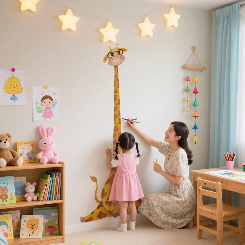 Giraffe Growth Chart Wall Sticker Removable Nursery Decal Height Measure Ruler For Kids Room Decor Cartoon Height Chart Decal